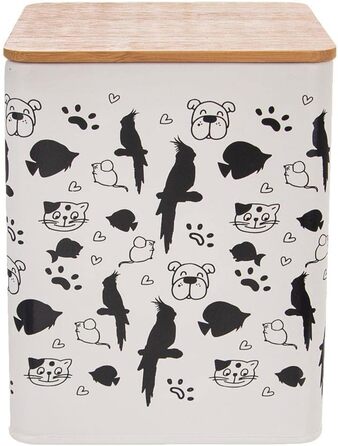 Контейнер для корму Orion Group з бамбуковим кришками - металевий для собак та котів, 14x14x17 см