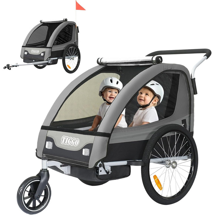 Дитячий причіп Tiggo 2-в-1 для велосипеда: причіп-велосипед, сірий, 50402