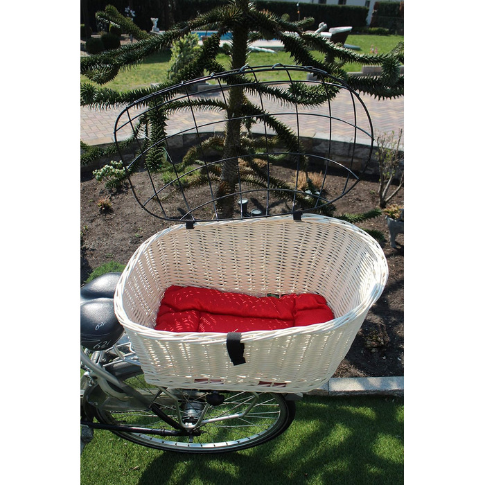 Корзина для собак на багажник Marcus Hundefahrradkorb XXL з плетіння з лози та металевим ґратом, з подушкою
