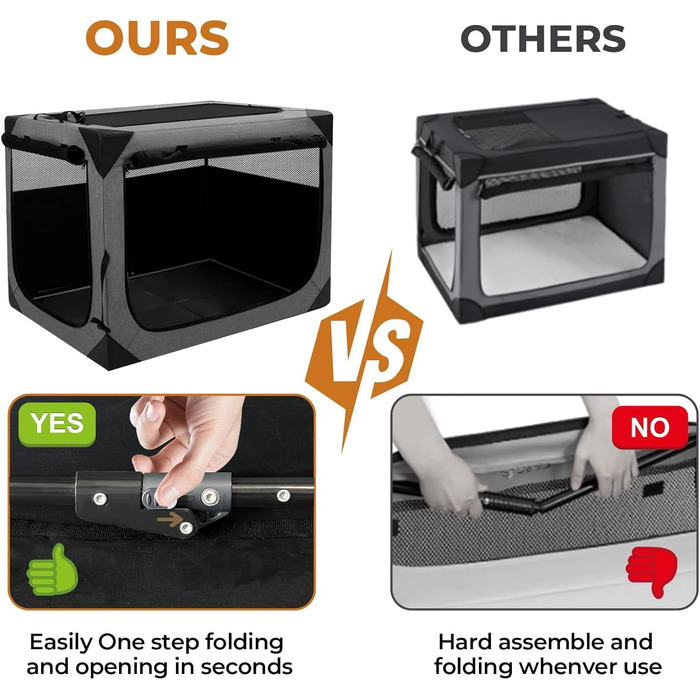 Складана переносна будка для собак великих порід, м'яка, для подорожей, всередині та зовні, сітчасте вікно, темно-сірий колір, 91.4 x 63.5 x 63.5 см