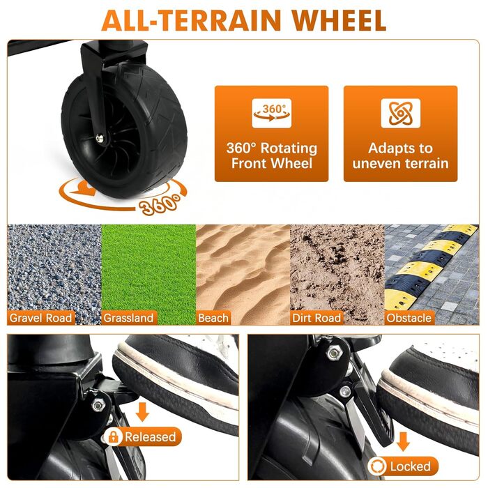 Трансформер для собак великих порід Snagle Paw з дверцятами та рампою, складний, для будь-якого рельєфу, з кишенями для зберігання, регульованою ручкою та гальмом, чорний/помаранчевий