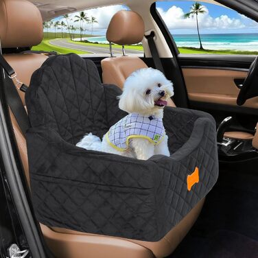 Автокрісло для собак маленьких порід (до 13,6 кг), знімний, миючий, з ременями безпеки та кишенями, для подорожей (чорний/сірий, Small)