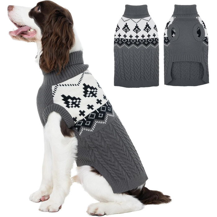 Теплий зимовий светр для собак Kuoser, сірий, розмір XL. Зимовий одяг для великих собак, м'який та комфортний.