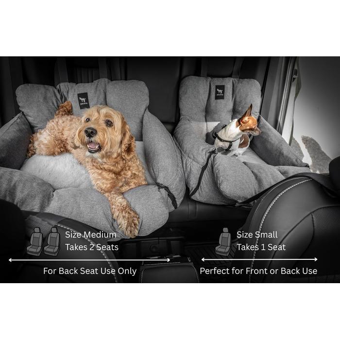 Автокрісло для собак JACKO & CO V2 Premium – підходить для малих та середніх тварин до 18 кг, з підстібкою та поводом, чорного кольору