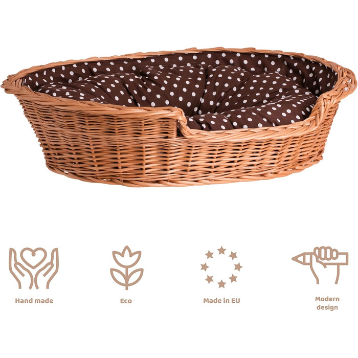 Плетений кошик з лози для собак і котів 60x43 см з подушкою