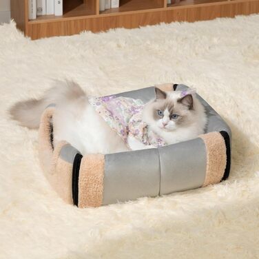 Кішечка Hollypet: ліжко для котів та маленьких собак, 2-в-1, тепле гніздо-печера з кришталевої оксамиту, сірий колір, для дому та вулиці