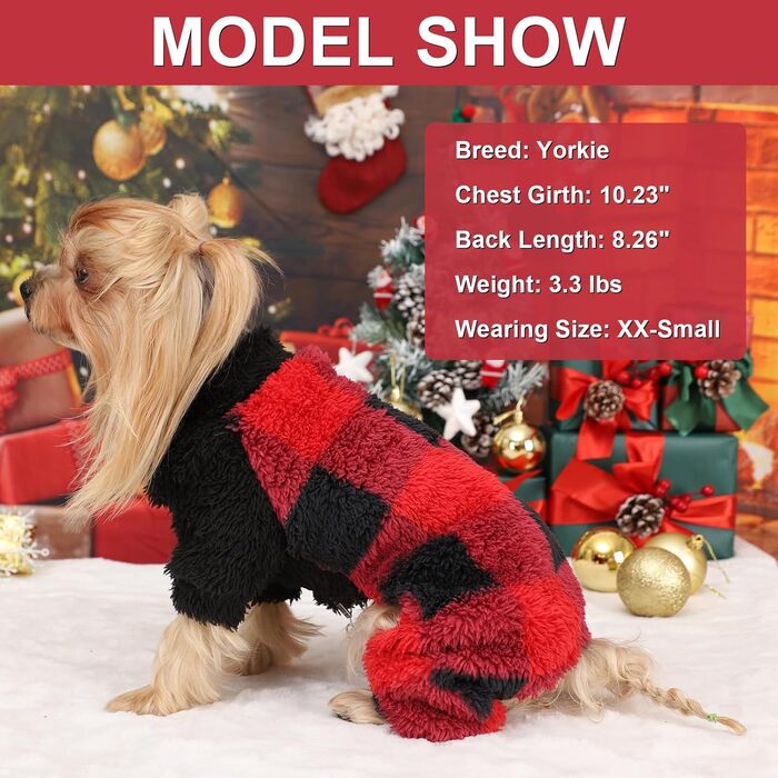 Піжама для собак з коміром-стійкою, флісовий пуловер для собак, зимовий, милий, одяг для маленьких собак, одяг для цуценят, комбінезон для домашніх тварин, чихуахуа, йоркширський тер'єр, одяг для котів (XS, червоний/подорож, однотонний (Getaway Solids), M