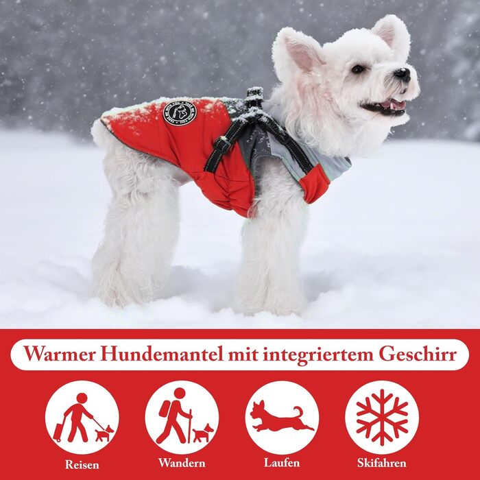 Водонепроникний собачий теплий зимовий плащ/жилет для собак маленьких, середніх та великих порід. З флісовою підкладкою, світловідбиваючими елементами. Червоний + сірий.