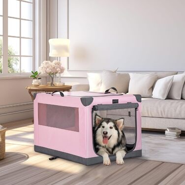 Складаний контейнер Petsfit для собак XL, тканинна переноска з посиленим каркасом, 3 двері, легка для транспортування, рожева
