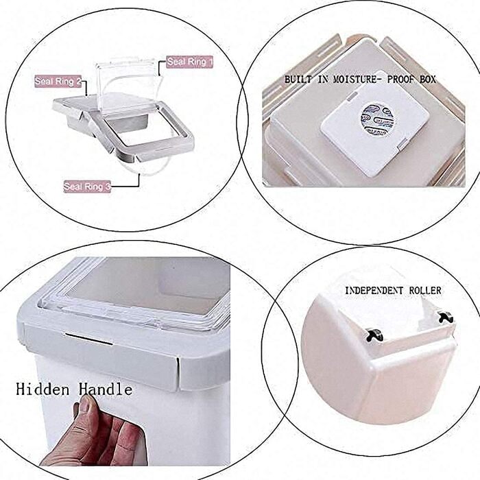 Контейнер для корму для тварин, контейнер для корму для собак зі шкребком, стекуваний, 10 кг, контейнер з кришкою, сірий, розмір L (Рожевий-Великий)