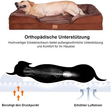 Ортопедичне ліжко для собак великих порід, ергономічне собаче ліжко з піною у формі яйця, водовідштовхуваче ліжко для собак, 89x63 см, світло-сірий (Braun, L 106 x B 81 x H 17 см)