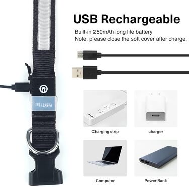 LED нашийник для собак з підсвічуванням, вологостійкий, 7 кольорів, регульований, чорний, 8 режимів, розмір M (38-50 см)