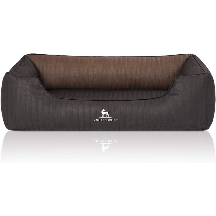 Ортопедичне собаче ліжко Knuffelwuff Outback XXL (120x85 см) з штучної шкіри - знімний чохол, легко мити, для великих, середніх та малих собак (Чорний/Коричневий)
