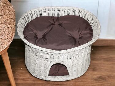 Корзина для котів, лежанка для котів, будиночок для котів L, 60 см, овальна, з плетеної лози, двоярусна, коричнева, знімні подушки