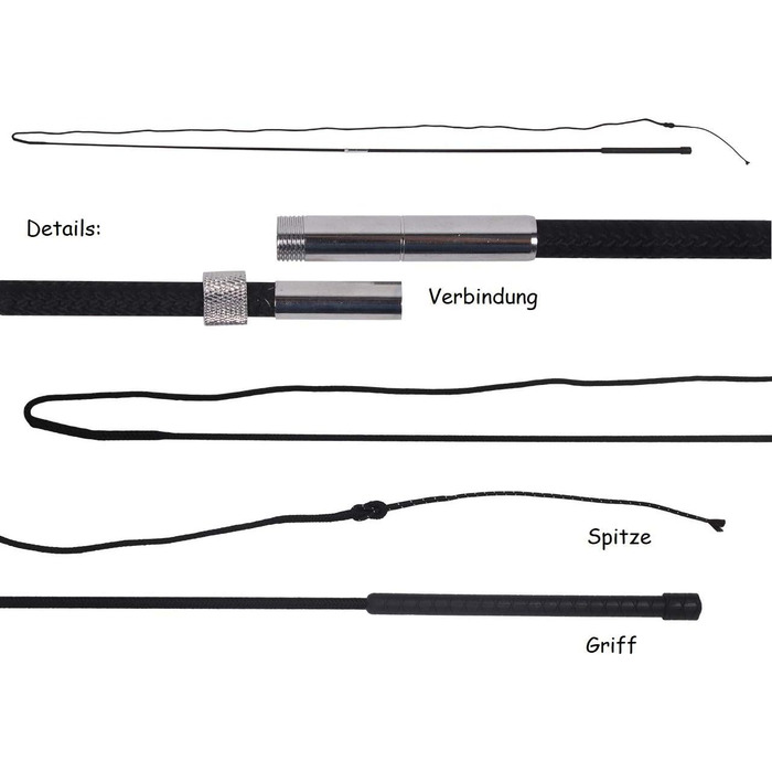 Лонжа NETPROSHOP з фібрагласу, роздільна, довжина 180/200 см, гумовий накладка, чорний колір