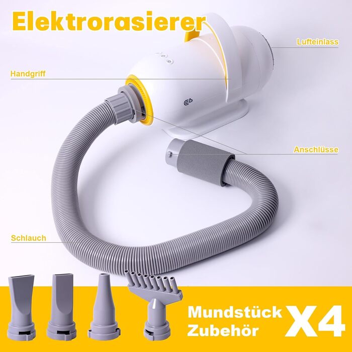 Фен для собак Kanonen-Stil білий 2400W, професійний собачий фен-сушарка з регулюванням швидкості та температури повітря, 1-9 рівнів, 35-60°C, #LYCSJDPWH-DE