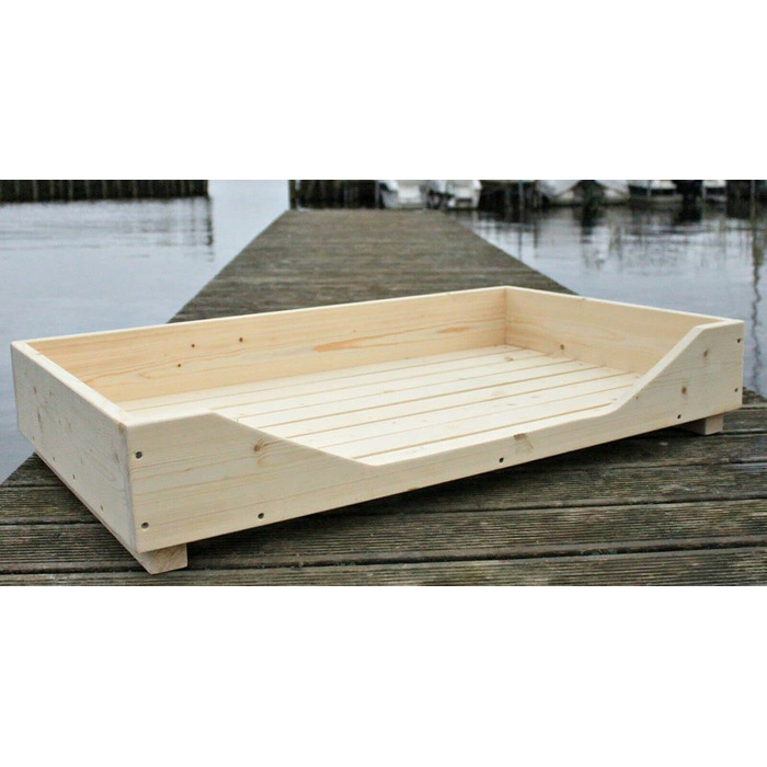 Дерев'яне ліжко для собак Dekorie - 60-110 x 40-60 см - для малих, середніх та великих собак, кошик/софа для собак/кіт, масив дерева, колір натуральний