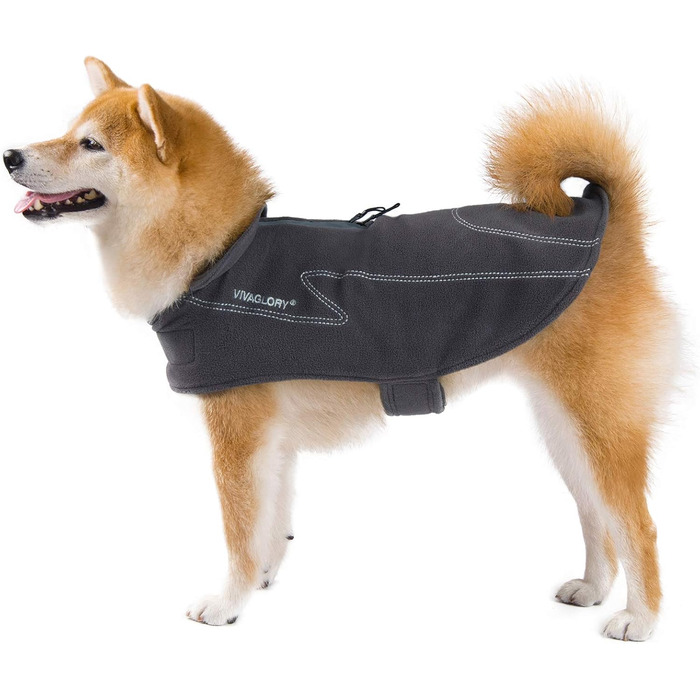 Тепла флісова куртка для собак VIVAGLORY Cozywrap Wintermantel, з отвором для шлейки, відбиваючі елементи, регульована, сірого кольору, XXS (обхват грудей 29-40 см)