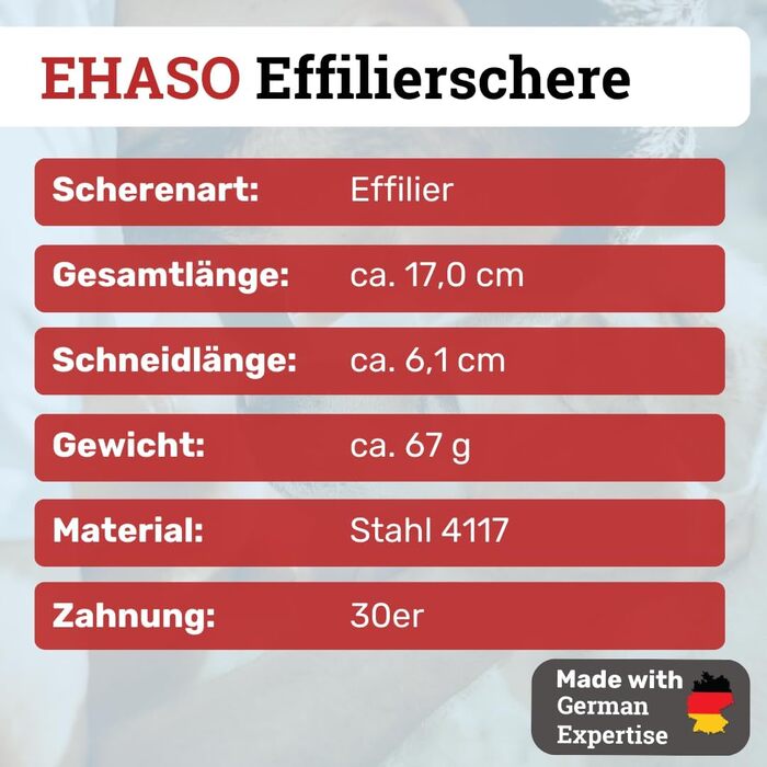 Ножиці для філірування EHASO, 17 см, двосторонні, з зубчастим лезом 30