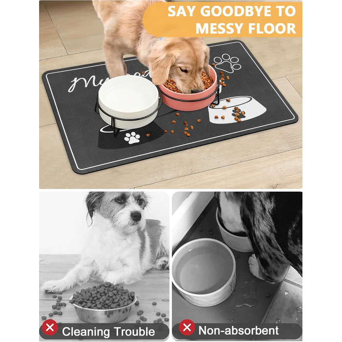 Нековзна килимок-підкладка під миску для собак та котів, сірий, 30 x 50 см