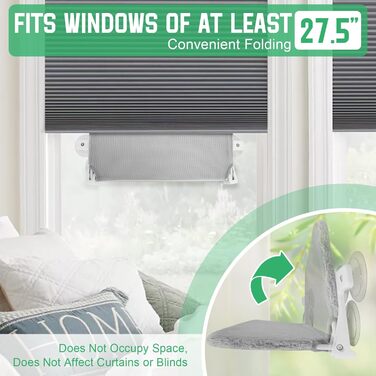 Кішка ліжко на вікно, 2 шт. - зручна гамак для котів на вікно 52x30 см з 6 присосками, розкладне ліжко для великих котів до 30 кг