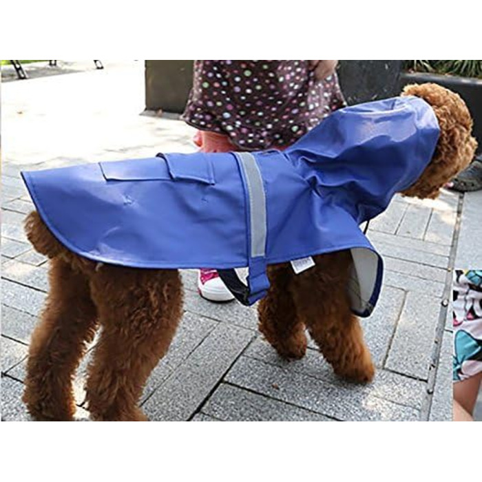 Дощовик для собак, дощовий плащ з капюшоном для собак з шлейкою, легкий та світловідбиваючий дощовик для середніх та великих собак (Блакитний, S/M)