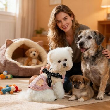 Зимовий одяг для собак - теплий, вітронепроникний, з флісовою підкладкою. Мантія для цуценят з отвором для шлейки. Підходить для малих та середніх собак, для прогулянок на вулиці. Рожевий та білий колір.