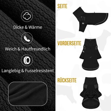 Пуловер для собак OneTigris, теплий флісовий одяг з петлями для ніг та отвором для повідка, зручний для вигулу, чорний, L (20-30 кг), XL (27-41 кг, обхват грудей 77 см, обхват шиї 60 см)
