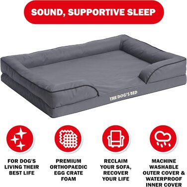 Ортопедичне ліжко для собак з ефектом пам'яті, водонепроникне, велике, сіро-срібне, знімні чохли (XL, сірий з чорним контуром)