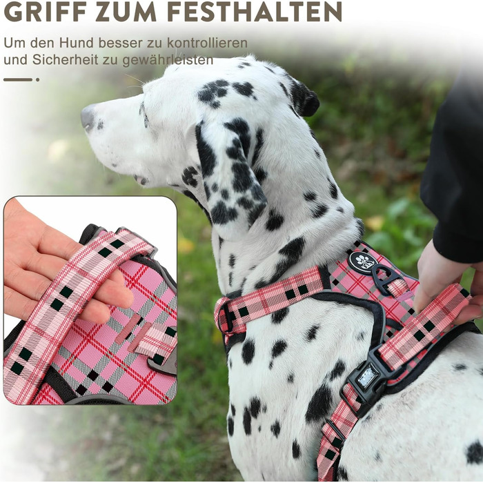 Шлейка для собак середнього розміру FURRYFECTION, анти-виривання, зручна, регульована, з шнуром (Plaid Rosa, M)