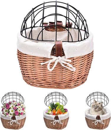 Кошик для собак на велосипеді - плетені, з ременем безпеки | Кошик-рюкзак для тварин, велосипедний, з регульованим ременем