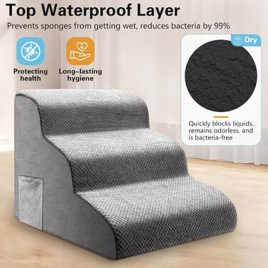 Сходинка для собак та котів на 3 сходинки, 40 см, з неслизьким покриттям. Зручна рампочка для собак та котів похилого віку, маленьких порід. Виготовлена з 30D піни, знімна та миється. Підходить для софи, ліжка, авто.