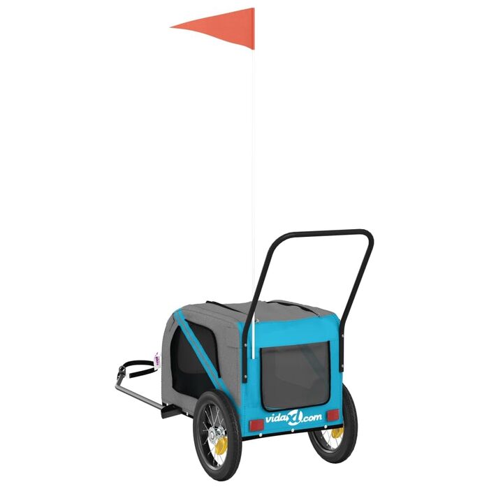 Транспортна переноска для домашніх тварин, велопричіп для собак, блакитний та чорний, Oxford-тканина та метал, для прогулянок та відпочинку на природі