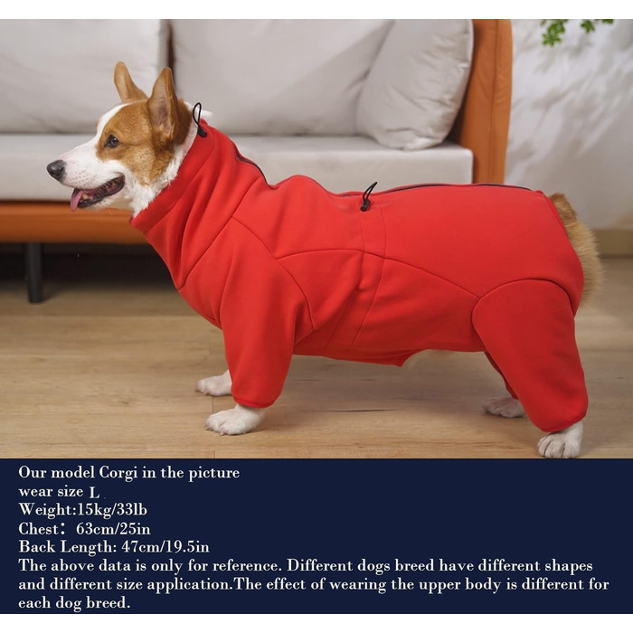 Теплий флісовий халат для собак, цільнотілий, з чотирма лапами, з регульованим капюшоном та блискавкою, зимовий одяг, ідеально підходить для собак у приміщенні та на вулиці, для малих, середніх та великих собак, червоний