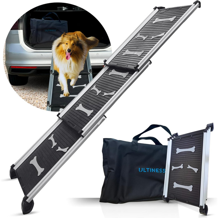 Рампа для собак Ultiness® - телескопічна, складна, з антиковзким покриттям, з алюмінію. Підходить для авто, позашляховиків та вантажівок.