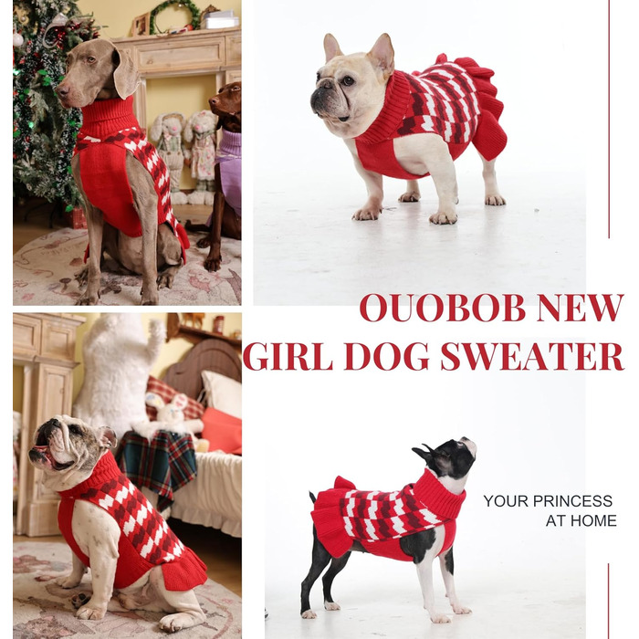 Пуловер для собак OUOBOB – зручний теплий пуловер з коміром-стійкою для дівчаток, великих порід, для холодних днів та свят (Новий Рік, День подяки), червоний, розмір XXXXX-Large, однотонний (Getaway Solids)