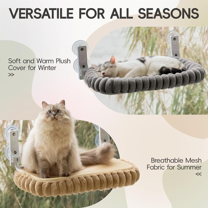 Крісло-лежанка для котів EDAGNY на вікно, м'яке, знімний поворотний чохол, сталеве шасі, до 18 кг (зелений, сірий)