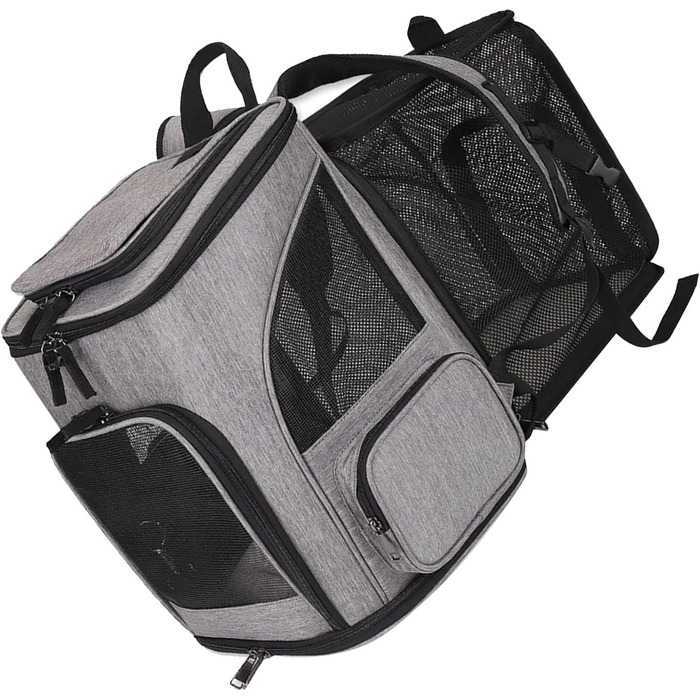 Рюкзак-переноска для котів RASTKY, складана переноска для тварин, міцна переноска для собак та малих тварин до 8 кг, ідеально підходить для відвідування ветеринара, прогулянок у парку, сірий (чорний) (сірий)