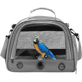 Клітка для папуг – переноска для маленьких тварин | Переноска для птахів з жердкою | Сумка для папуг | Дихаюча переноска на блискавці | Універсальна переноска для тварин сірого кольору