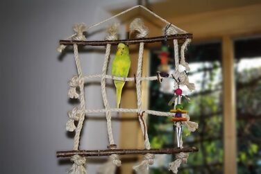 Іграшка для папуг Vogelgaleria 3 в 1: лазіння, сидіння, гризіння, з сизалю та натурального дерева, аксесуар для хвилястих папуг