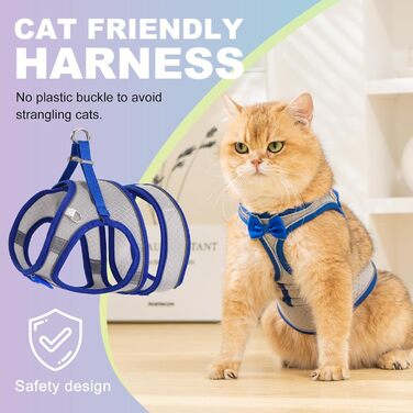 Шлейка для котів та маленьких собак, кроликів: легка, дихаюча, з м'якої сітки, чорна (S, блакитна)