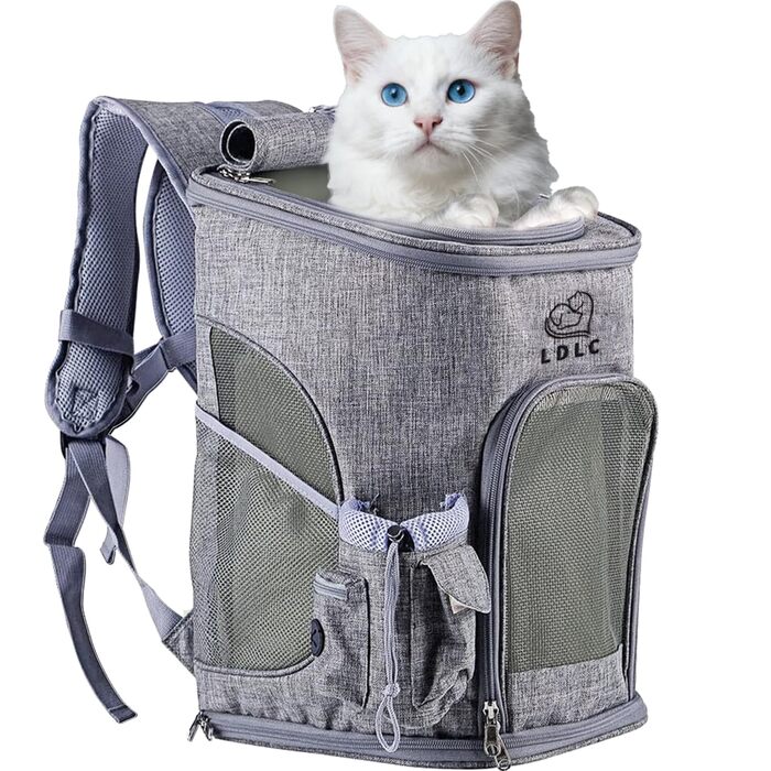 Рюкзак-переноска для собак та котів з сіткою, високоякісна переноска для маленьких собак, котів, кроликів, 28x27x43 см (Сірий, M)