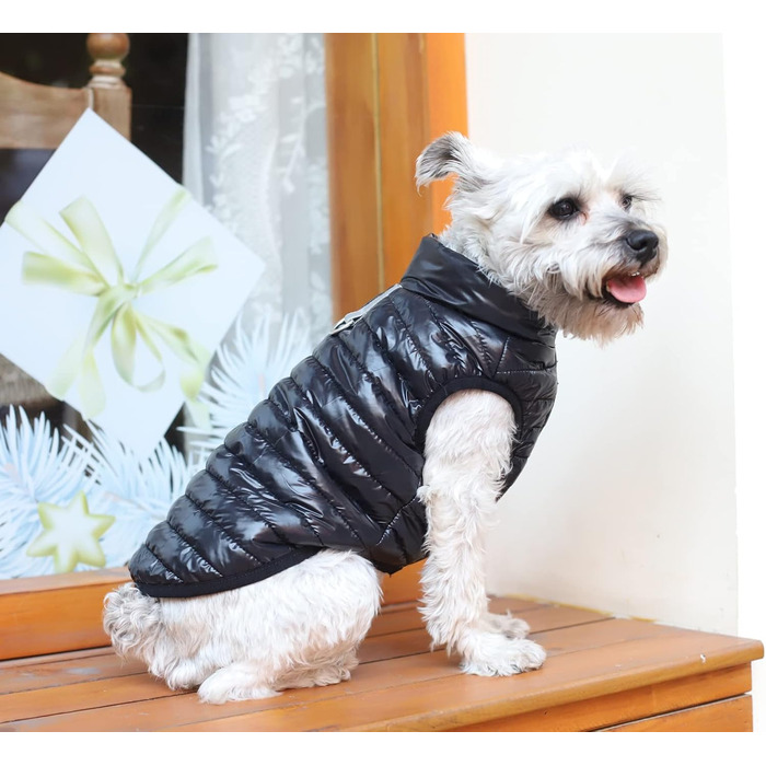Зимовий теплий водонепроникний теплий зимовий одяг для собак з кільцем D, суперлегкий, для маленьких собак, кошенят, цуценят (XS, Чорний)