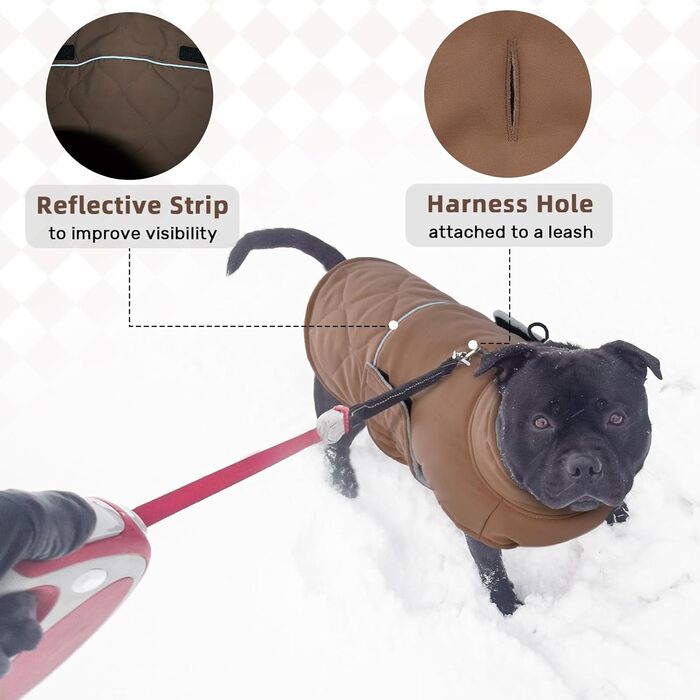 Теплий зимовий одяг для собак Французького бульдога, Мопса, Весті: тепла куртка з отвором для шлейки (Колір: Коричневий, Розмір: M)