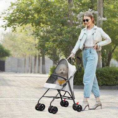 Дитяча коляска для собак та котів OHMG 3 в 1, сіра, складна, з EVA-колесами, для маленьких та літніх тварин, з тримачем для напоїв