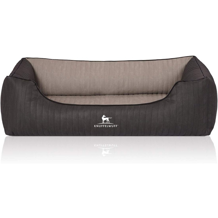 Ортопедичне собаче ліжко Knuffelwuff Outback XXL з лазерного стежчастого штучного шкіряного покриття, 120 x 85 см, чорний/сірий. Знімний чохол, легко мити, підходить для великих, середніх та маленьких собак. Розміри: 120 x 85 x 25 см