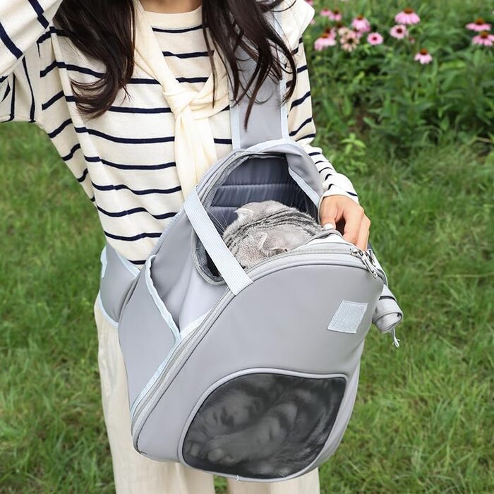 SOLAPOLLO Сумка-переноска для тварин через плече, сіра. Підходить для собак та котів до 9 кг. Ідеальна для подорожей, кемпінгу та прогулянок.