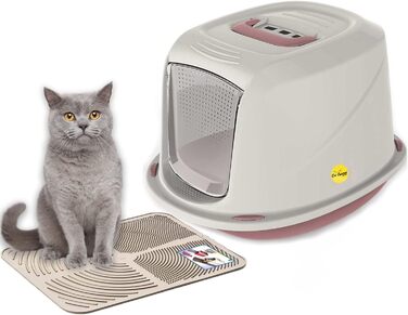 Набір для котячого туалету CatCentre з капюшоном, Jumbo, рожевий та кремовий, з фільтром