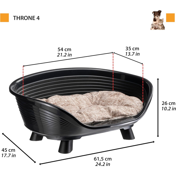 Підвищене ліжко для собак та котів Ferplast Throne з бавовняним подушкою, білий, 61.5 x 45 x 26 см