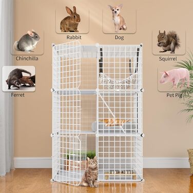 Клітка для котів YITAHOME для дому та вулиці з міцного металевого дроту, DIY-клітка для котів Catio з 2 дверцятами, 1 сходинкою, металевий вольєр для котів, 2-ярусна клітка для котів, кроликів, біла, 71x71x71 см